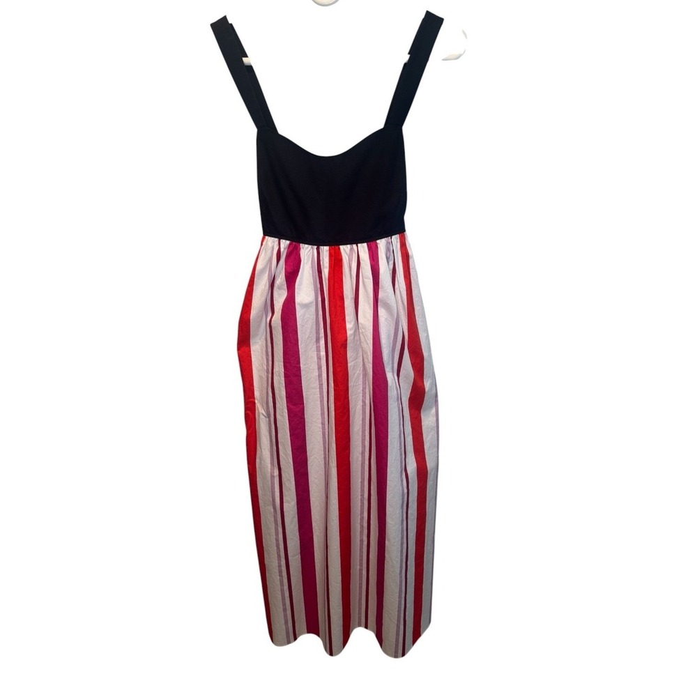 Kate Spade Womens Multicolor Striped Midi Dress Back Bow Cotton Small Designer